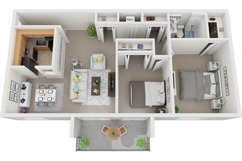 Floor plan for 2 beds, 1 bath, 826 sqft